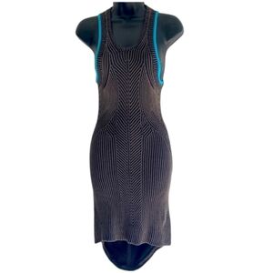Alexander Wang Crochet Knit Sleeveless Scoop Neck High Low Bodycon Dress - M